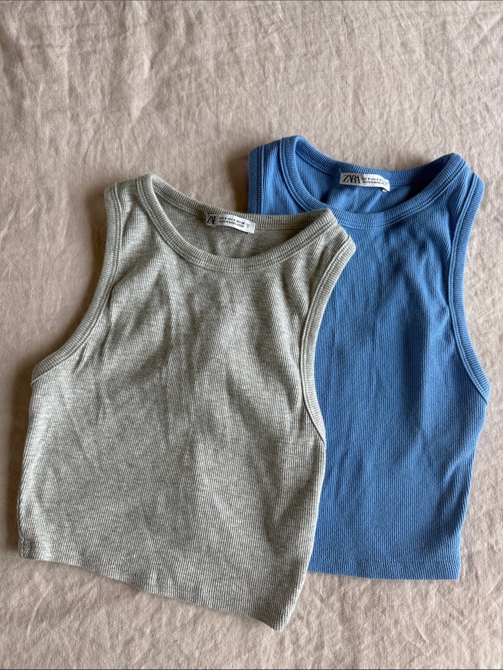 Zara Ribbed Tank Tops — Light Grey & Cornflower Blue (2-Pack)